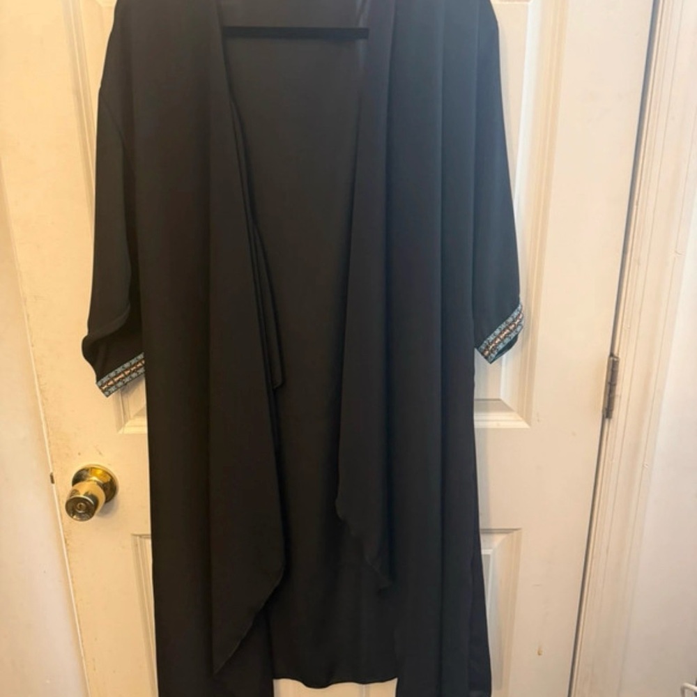 LuLaRoe Black Draped Open-Front Cardigan with Stitched Cuffs